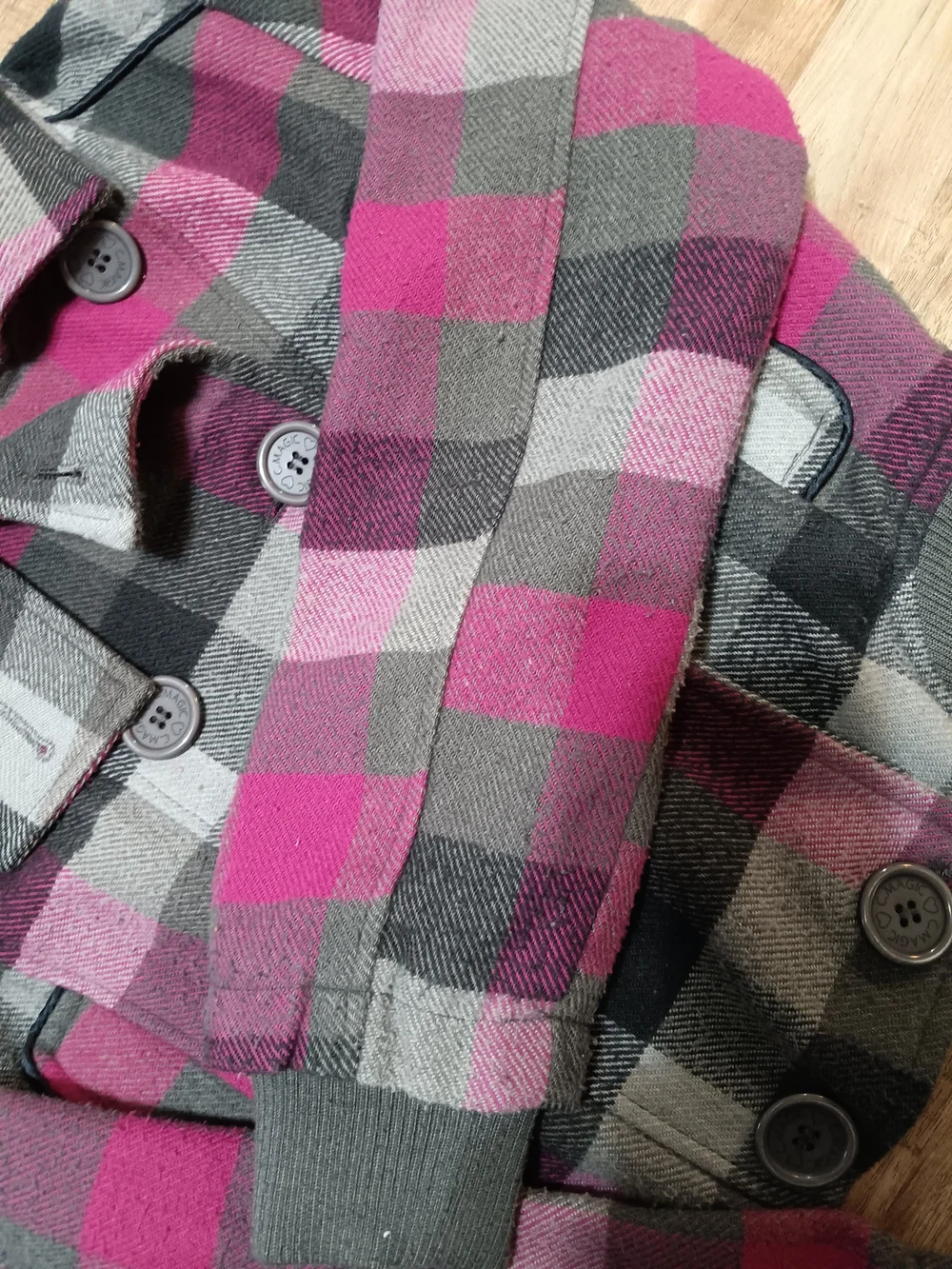 Girls Plaid Knit Button-Front Jacket - Pink & Gray C. Magic SZ M